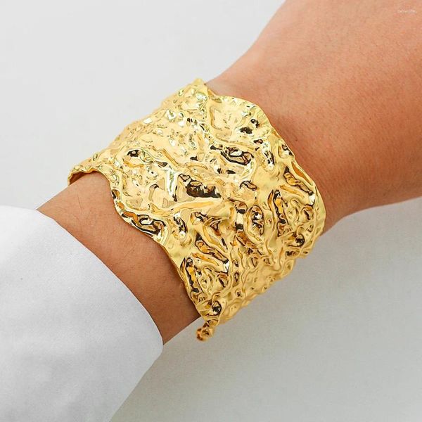 Armreif Punk Unregelmäßig Gefaltetes Metall Offenes Armband Für Frauen Personalisierte Geometrie Gold Farbe Hip Hop Party Schmuck Geschenk