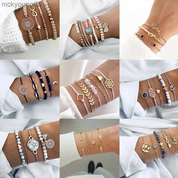 Armreif Tocona Bohemian Kristall Stein Perlen Armband Set für Frauen Luxus Gold Farbe Armbänder Weiblichen Gothic Indischen Schmuck AccessoriesL2403