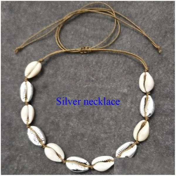 Colares Pingente Praia Natural e Liga de Zinco Shell Charme Pulseira Colar Bege Cordão Cor de Ouro Tecido à Mão Um Conjunto para Mulheres Presente Dr Dhxcz