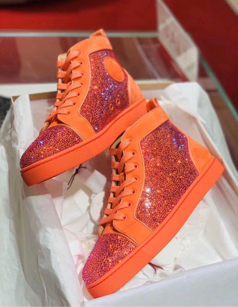 Christiane Orange Wildleder Strass Casual Walking Elegante High Top Strass Sneakers Männer S-qualität 1 1 Basket Homme loubiton red-bottomed XQO