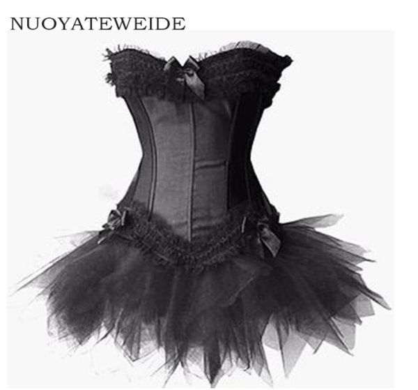 2017 Burlesque Abito corsetto rosso e nero Costume Bustier para mujer Corsetto vittoriano in broccato Tutu Gonna Outfit Parte Halloween4300186