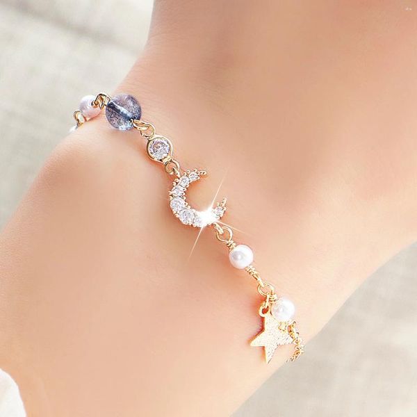 Link pulseiras coreano flash zircon lua estrelas bonito temperamento pulseira para mulheres casamento romântico requintado luxo ajustável jóias