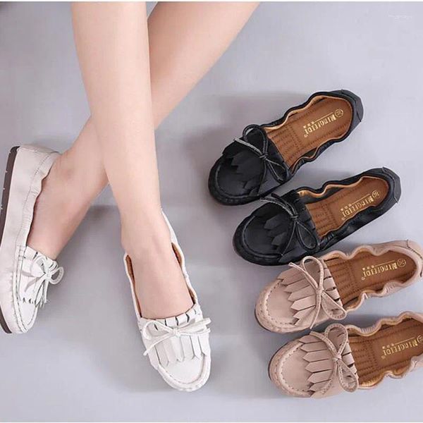 Sapatos casuais arco-nó borla dobrável ballet flats mulher tênis roll-up mulheres mocassins franja macio mocassins plus size 35-42