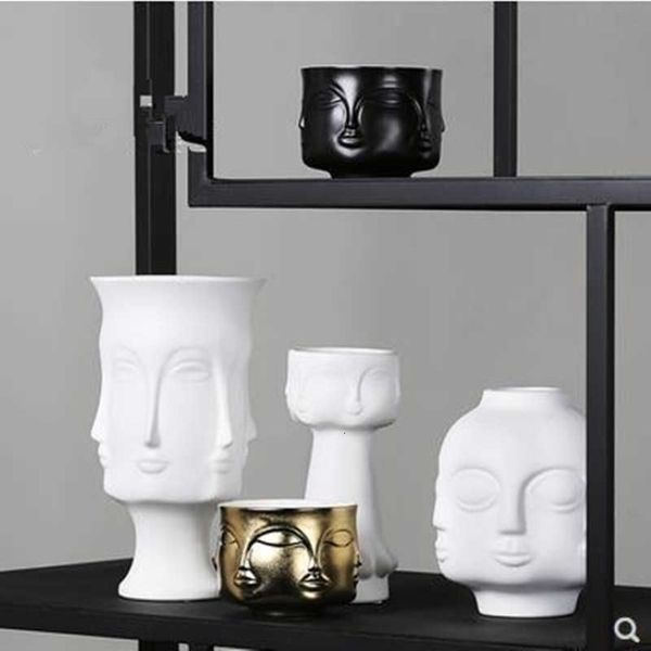 Keramik Gesicht Modell Vase kreative nordische Kunst Handwerk Home Schreibtisch Dekoration moderne Blumen SH190925301y
