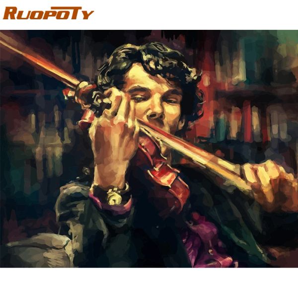 Número ruopoty quadro imagem diy pintura por números jogar violino lona por números pintados à mão pintura a óleo casa artes de parede presente diy