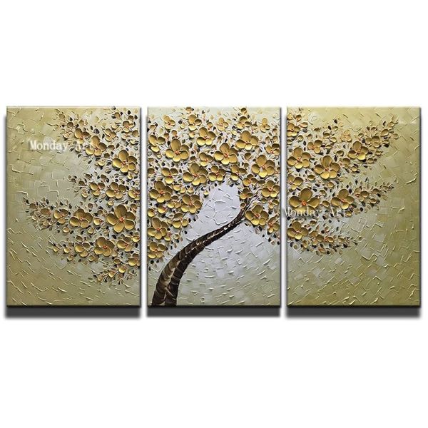 Dipinto a mano LNIFE Oro fiore Pittura a olio su tela Tavolozza Pittura per soggiorno Moderno fiore albero immagine Wall Art Pictures232L