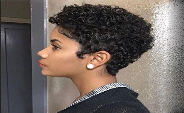 Yeni Kısa Kesik Kinky Kıvırcık Peruk Brezilya Saç Afrika ameri Simülasyon İnsan saçı Siyah Kinky Curl WIG4458243