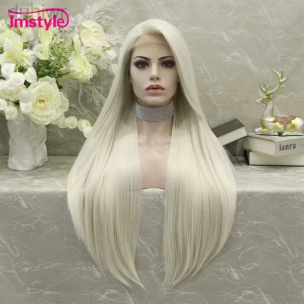 Synthetische Perücken, platinblonde Perücke, lange synthetische Spitze-Front-Perücke, glattes Haar, leimloses Wärmefaserteil, Cosplay-Perücken ldd240313