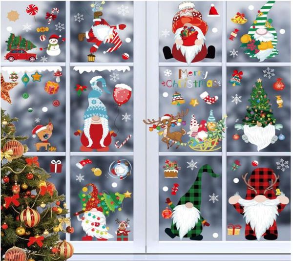 Adesivi murali per finestre Decorazione Adesivo festivo Si aggrappa per la celebrazione del Natale Modello fronte-retro Fiocco di neve Festa di Capodanno Dec6919881