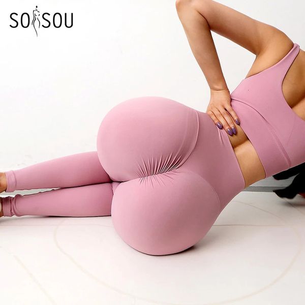 SOISOU Nylon Gym Yoga Calças Mulheres Leggings Para Fitness Cintura Alta Long Hip Push Up Calças Roupas 2 Tipos 240228