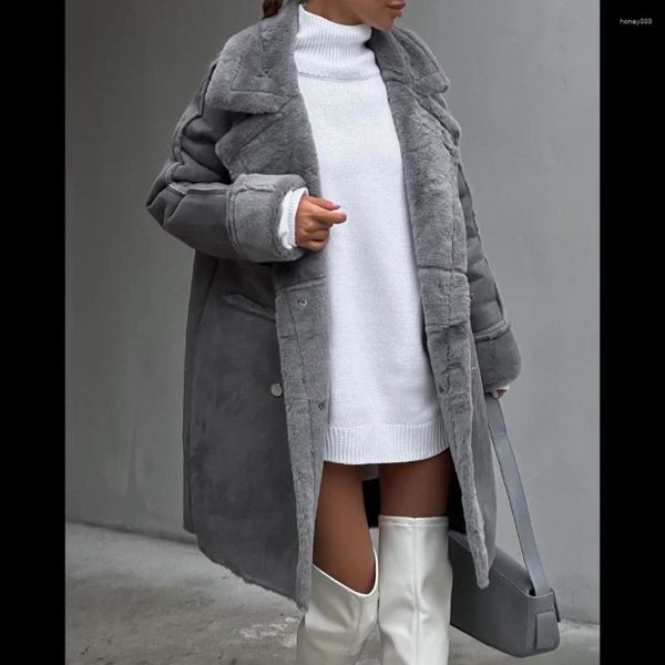 Женские куртки 2024, зимнее пальто, женский костюм из искусственной замши с воротником, длинный кардиган, плюшевая куртка с длинными рукавами
