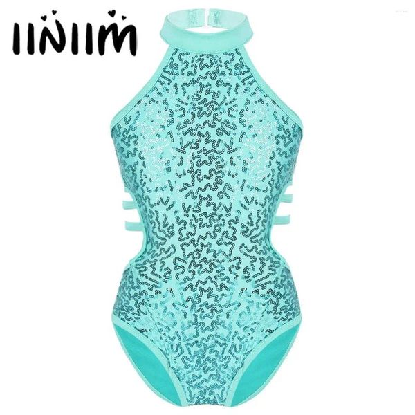 Sahne Giyim Çocuk Balesi Dansçı Jimnastik Ser Mücadele Tulum Kırış Sequins Kesikler Strappy Bel Girls Balerina Tutu Kostümler