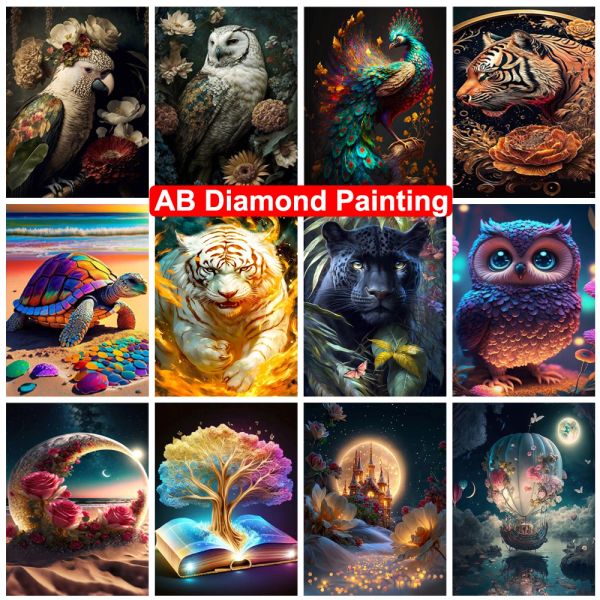 Punto animale tigre gufo AB pittura diamante 5D fai da te diamante ricamo paesaggio mosaico strass immagine punto croce kit decorazioni per la casa