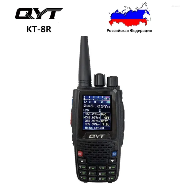 Walkie talkie qyt KT-8R 5w quad band rádios em dois sentidos 136-174/220-270/350-390/400-480mhz transceptor de exibição colorida