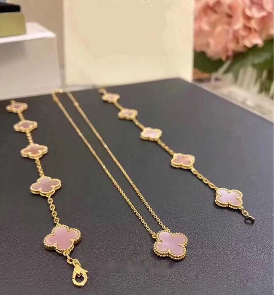 Gioielli di design Van Argento S925 Alta edizione Erba a quattro foglie Nuovo colore Collana di conchiglie rosa Oro rosa 18 carati Cinque sondaggi naturali con scatola