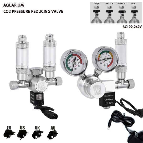 Ekipman DIY Akvaryum CO2 Regülatör Solenoid Valf Kabarcık Ölçer Bitki Su Çim tankCo2 Reaksiyon Kontrol Sistemi Basıncı Azaltma Valfı