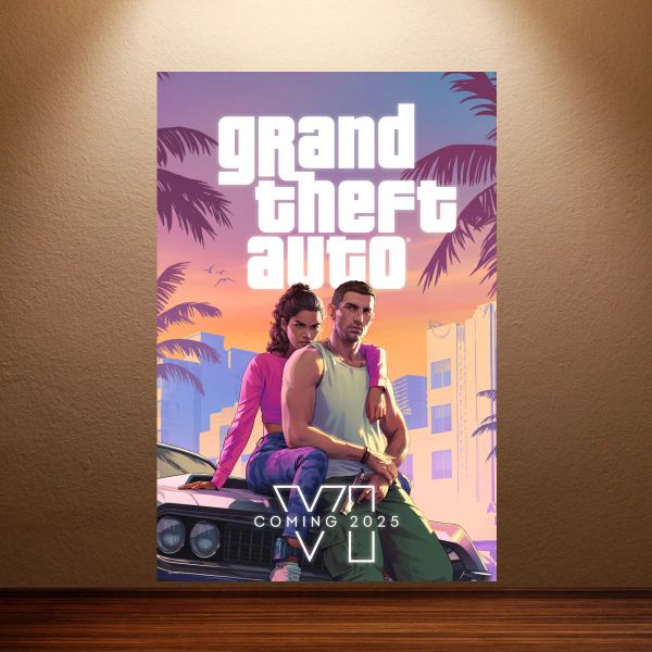 Caligrafia GTA Poster GTA 6 Poster Grand Theft Auto VI Game Poster Canvas Wall Art Pintura Sala de jogos Decoração de parede Quarto Adesivo de arte de parede