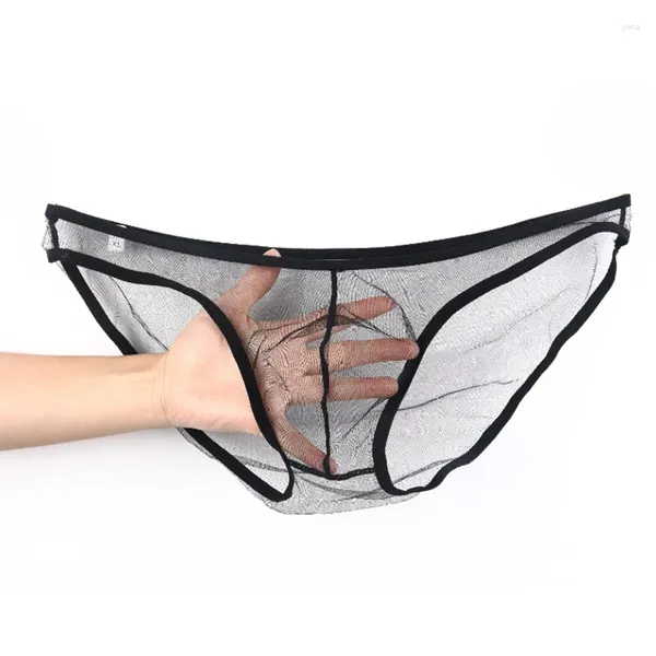 Cuecas sexy gay homens roupa interior malha fina respirável cintura baixa briefs transparente erótico sissy calcinha masculina u-convexo bolsa