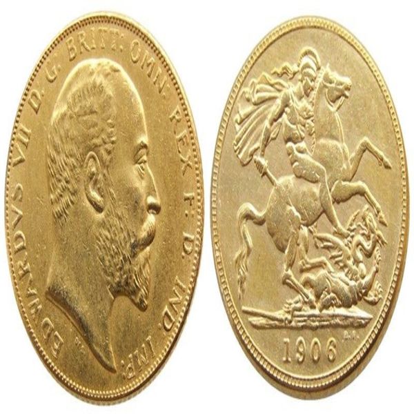 Uk nadir 1906 İngiliz madeni para kralı Edward VII 1 Sovereign Matt 24-K Gold Kaplama Kopya Paraları 342D