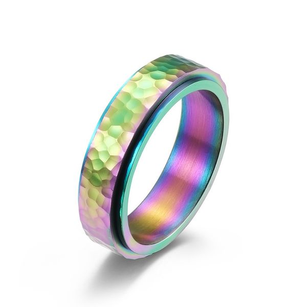 Regenbogen Edelstahl rotatable Ringe Band Hand hämmern unregelmäßiger rotierender Ring für Frauen Männer Fashoin Schmuck