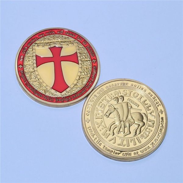 Moneta placcata oro 24k Cavalieri Templari Moneta Soldato di Cristo Deus Vult Forze specialiBellissimo gettone moneta1963