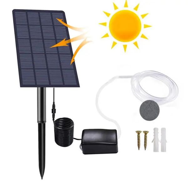 Acessórios oxigenador movido a energia solar 5v 2.5w bomba de ar de aquário 0,6l/min aerador de bomba de oxigênio de ar sem bateria para decoração de paisagem