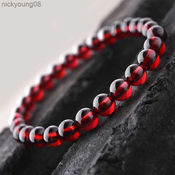 Bangle Natural Red Romã Stone Bead Pulseira Mulheres Homem Escuro Garnet Charme Bangles Yoga Meditação Amizade Presente Pulseras MujerL2403