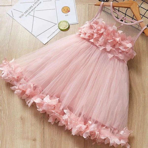 Vestidos de menina com pétalas de renda, decoração para meninas, presente de aniversário de verão, vestido de festa, fantasia de criança, roupas infantis