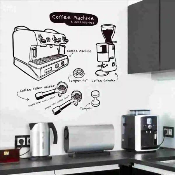 Werkzeuge Kaffeemaschine Shop Aufkleber Bean Aufkleber Cafe Tasse Poster Vinyl Kunst Wand Dekor Wanddekoration Brot brechen Kaffee Glas Aufkleber