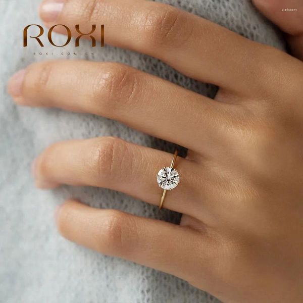 Anéis de Cluster Roxi 925 Sterling Silver Seis Garra Clear Cubic Zirconia Anel de Casamento Feminino Dedo Fino Minimalista Jóias Presente Anillo