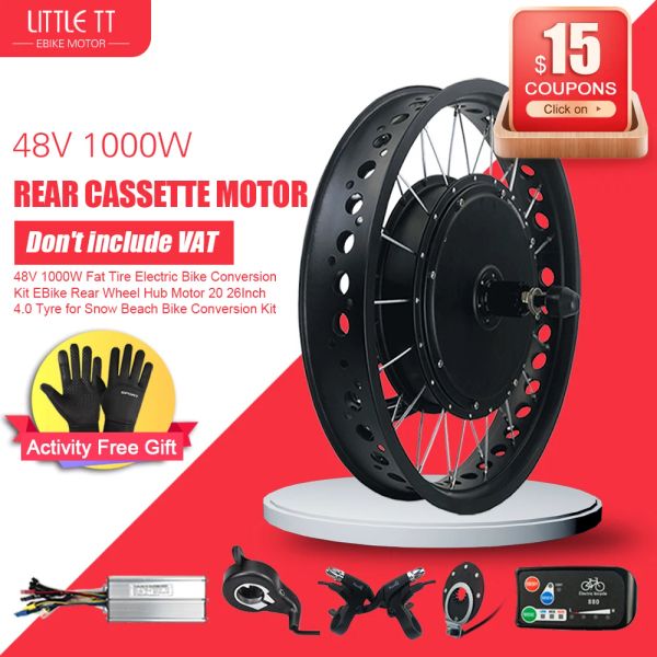 Zaagbladen 48v 1000w Kit di conversione bici elettrica Fat Tire Motore del mozzo ruota posteriore Ebike 20 26 pollici 4.0 Pneumatico per kit di conversione bici da spiaggia innevata