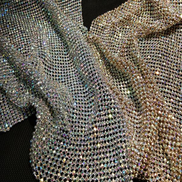 Fabric bling bling gract glitter ab strass ouro malha metal prata malha