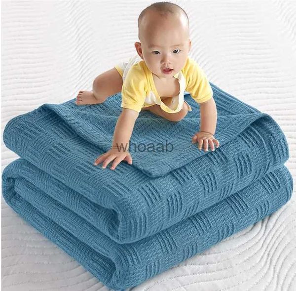 Bettdecken-Sets Baby kühlende Sommer-Baumwolldecke für Betten Queen King Size Kind dünne Sommerdecke grau blau gestrickte Tagesdecke auf der Bettdecke YQ240313