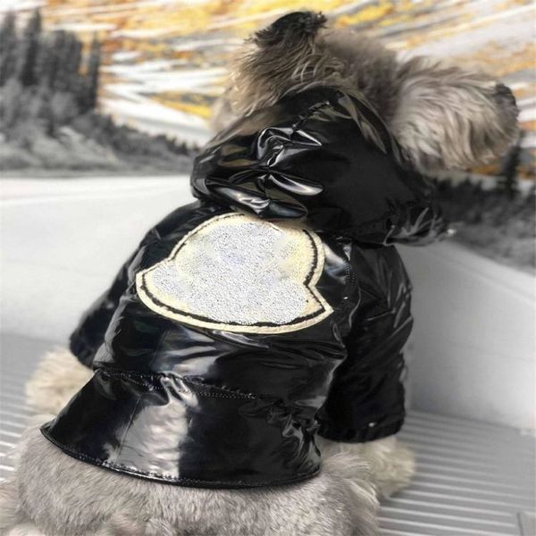 Abbigliamento per pane addensato invernale per animali domestici Cappotto caldo per cani Cappotto per animali viola e nero con faccia brillante Giacca con cappuccio S-2XL con finiture ricamate283p