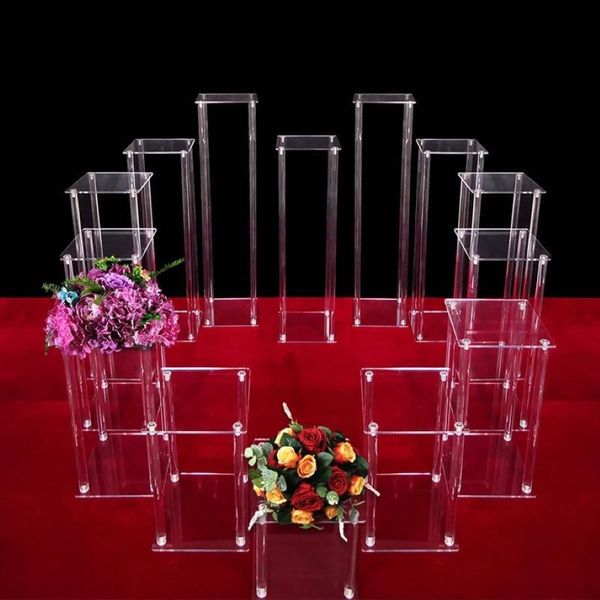 Vasen Klarer Acryl-Bodenvase-Blumenständer mit Spiegelbasis-Hochzeitssäule Geometrisches Herzstück Home Dekoration2683