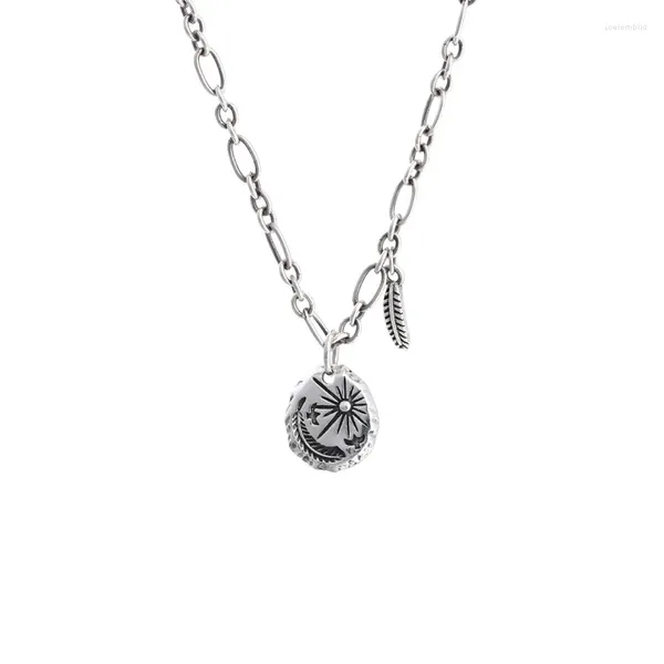 Подвески в стиле ретро с перьями, круглое ожерелье из стерлингового серебра 925 пробы с лотосом