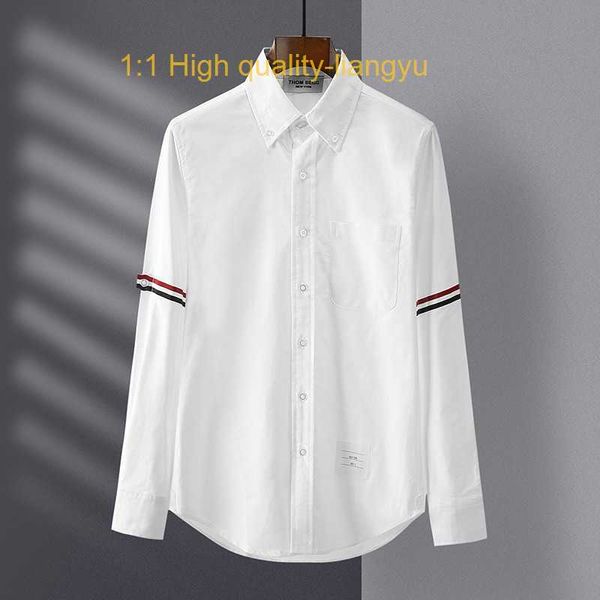 Thoms Tb Shirt Double Sleeve Ribbon Long Sleeve Oxford Spinning Shirt Youth Casual Herren- und Damen-Fit-Shirt Brownee