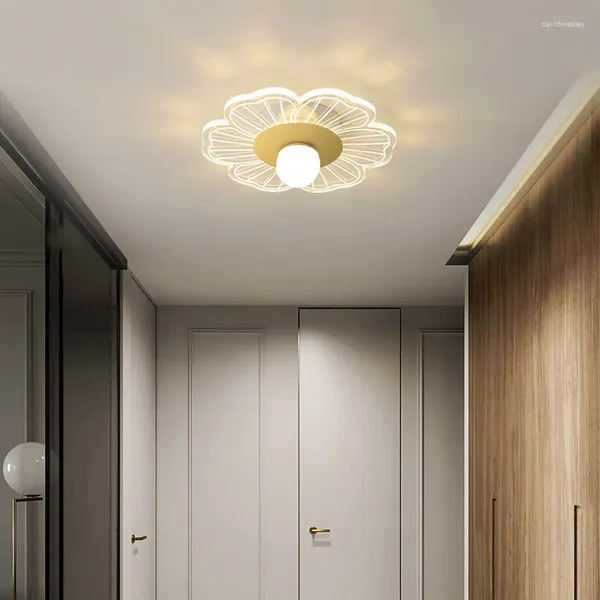 Plafoniere Moderne Led Oro Chiaro Apparecchio di illuminazione per balconi Ingresso nordico Corridoio Portico Camera da letto Decorazioni semplici Lampada per apparecchi floreali