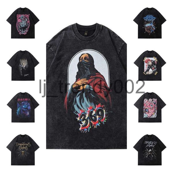 24ss Novo Designer TKPA American Y2K High Street Panther Imprimir Camiseta de manga curta antiga para homens e mulheres Hiphop Casal meia manga Tee dg