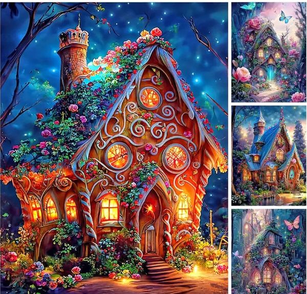 Magico cottage delle fiabe: kit di pittura con diamanti 5D, trapano completo per giardino incantato per regali di decorazioni per la casa fantasy