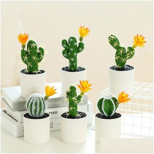 Ghirlande di fiori decorativi Cactus di plastica artificiale Succulente Pianta in vaso spinoso Eco-Friendly Simation Mini Bonsai Home Office Deskt Otnw9