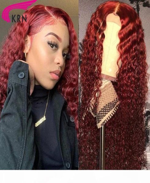 Rote Farbe 13x4 Lace Front synthetische Perücken vorgezupfte tiefe lockige Lace Front Perücke natürlicher Haaransatz tiefer Teil brasilianische Perücke1502155400