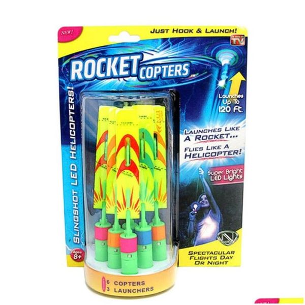 Jogos de filmes Stock Magical Flying Fairy Catapt Luminous Rocket Childrens Park Outdoor Toy Interação Pai-Filho Bambu Libélula Dhf36