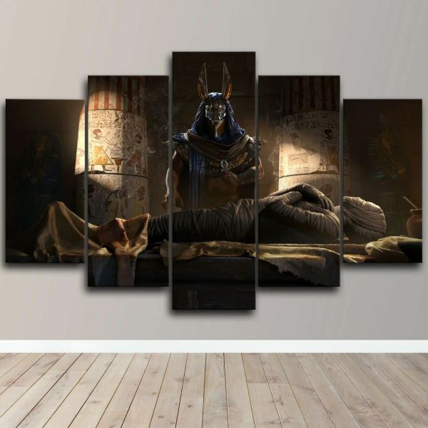 Caligrafia Anubis Egito Deus Mumificação da vida após a morte 5 peças Impressão em tela de parede Decoração de casa 5 peças Fotos Poster HD Impressão 5 painéis