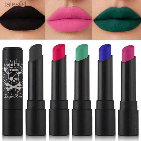 Rossetto 12 colori Rossetti nudi opachi Impermeabile Rosa Nero Blu Velluto Rossetto Trucco duraturo Stick labbra Cosmetici Halloween NUOVO 240313