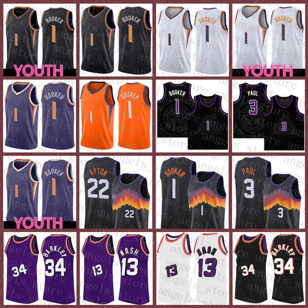 Personalizzato Uomo Donna Gioventù Phoenix''Suns''New Devin 1 Booker Maglia da basket Chris 3 Paul Uomo Steve 13 Nash Gioventù Bambini Charles 34 Barkley DeAndre 22 Ayton Blu scuro