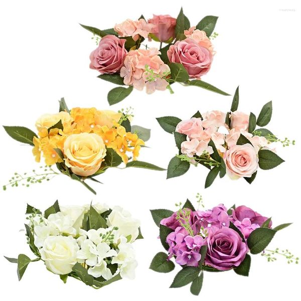 Dekorative Blumen 5 PCs künstliche Kerzenstick Girlande Blumenringe Kranz Frühlingskranztuch für Säulen Hochzeitsdekorationen