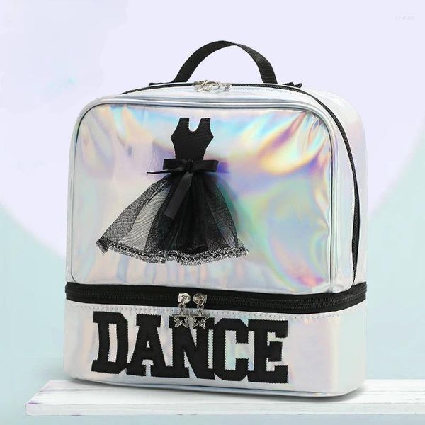 Stage Wear 2 strati Balletto Sport Ballerina Borsa Zaini Borsa per ballare Bambini Borse per ragazze lucide al laser Bambini Rosa