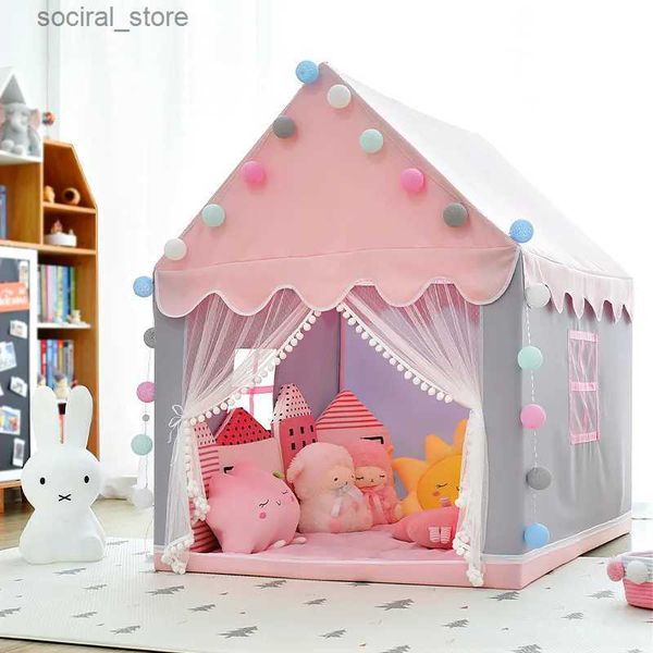 Tende giocattolo Giocattolo per bambini 1,35 M Tenda grande Wigwam Tenda pieghevole per bambini Tipi Baby Play House Girls Pink Princess Castle Child Room Decor Regali L240313