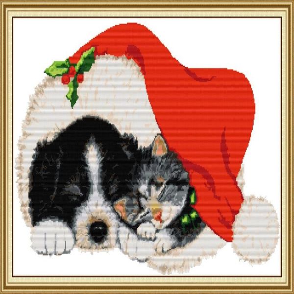 Noel Puppy Home Cross Stitch Kiti El Yapımı Çapraz Dikiş Nakış İğne Kitleri Tuval Üzerinde Sayılan Baskı DMC 14CT 11CT257Y